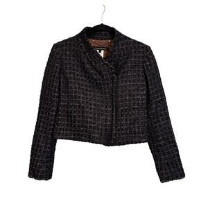Lida Baday Jacket Womens 6 Black Gray Tweed Cropped Academia Wool Blend Lined